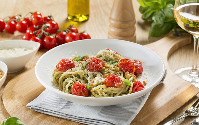 Recept Spaghetti Half Volkoren met pesto Grand'Italia